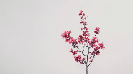 Isolated tree with vibrant red flowers on a transparent PNG backdrop, set against a pure white background - Generative AI