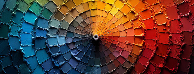 master palate paint color wheel with different colorful geometric swatches in a rainbow color tones in a circle   