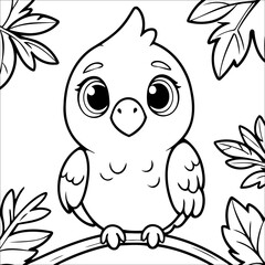 Cute Parrot Coloring Page For Kids