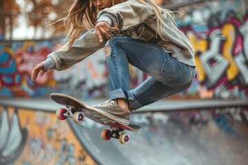 Skateboarder Performing Trick in Mid-Air