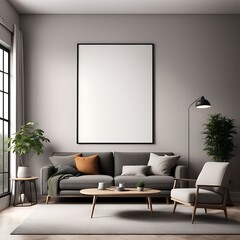  Frame mockup, Living room wall poster mockup. Interior mockup with house background. Modern interior design. 3D render 