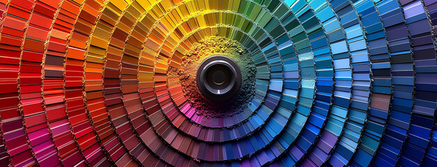master palate paint color wheel with different colorful geometric swatches in a rainbow color tones in a circle   