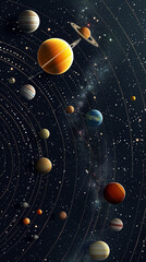 3D model of a solar system with planets orbiting the sun,3D vector illustrations