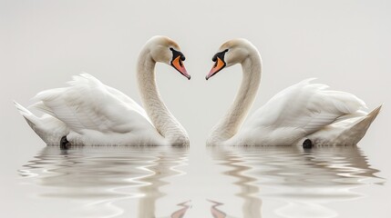 Fototapeta premium Two swans on the water, isolated on a white background.