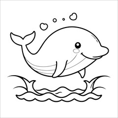 Whale Breaching gracefully Vector Coloring page for Kids