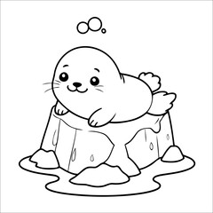 Seal Basking on an Iceberg Vector Coloring page for Kids