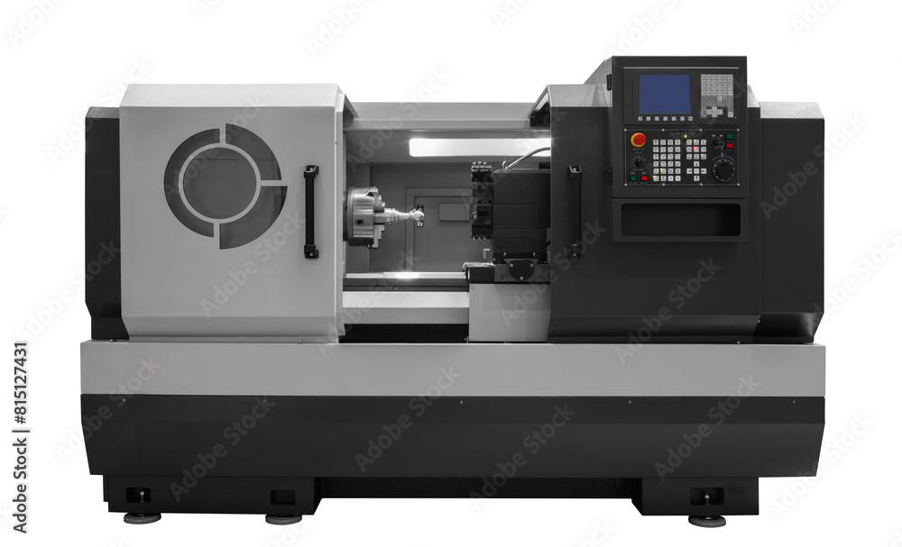 Aufkleber manufacturing professional lathe machine. industrial concept. programmable modern cnc digital lathe 