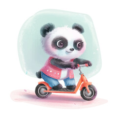 panda riding scooter white background (9) © Finkha
