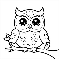 Owl Perching on a Tree Branch Vector Coloring page for Kids