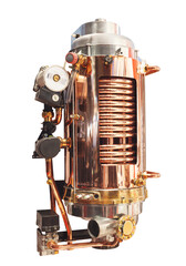 Industrial copper electric water heater cutaway isolated on white transparent background