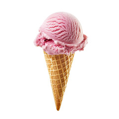 A pink ice cream cone standing on a plain white surface, a Ice cream isolated on transparent background