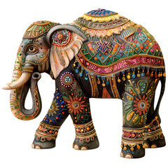 Obraz premium A vibrant Indian elephant is painted in various colors on a plain Png background, a indian elephant isolated on transparent background