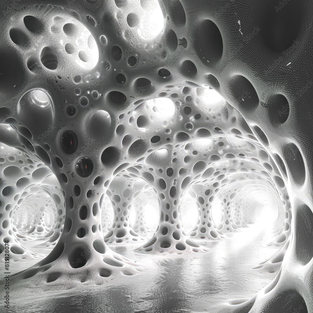 Poster a close up of a bunch of small spheres, some of which are connected to each other. the spheres are o