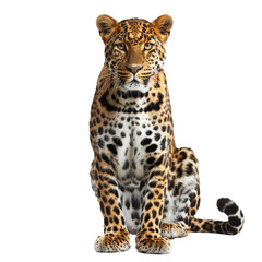 Fototapeta premium A leopard in a seated position against a plain Png background, a Beaver Isolated on a whitePNG Background