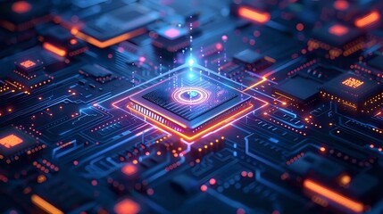 Fototapeta premium Blue Monochromatic Isometric Graphic with High-Tech Elements