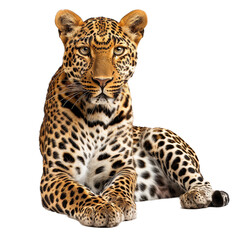 A leopard seated on a plain white surface, alert and majestic, a Beaver Isolated on a whitePNG Background