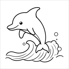 Dolphin Jumping through Ocean Vector Coloring page for Kids