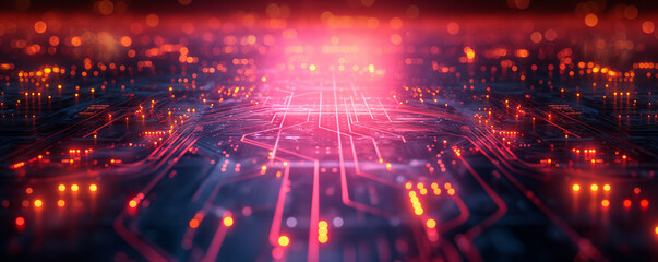 Fototapeta premium Network Lines and Lights on Circuit Board