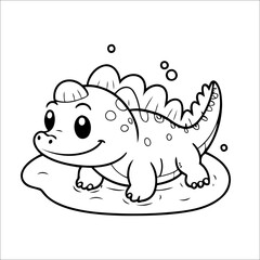 Crocodile Floating on the Wate Vector Coloring page for Kids