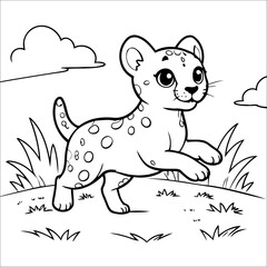 Cheetah Sprinting in Grassland Vector Coloring page for Kids