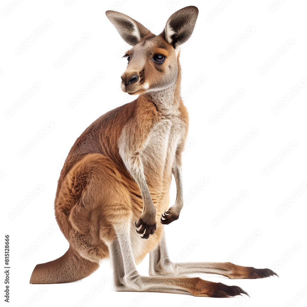 Poster a kangaroo is seated in front of a plain white backdrop, a kangaroo isolated on transparent backgrou