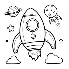 Space Rocket coloring page for kids Space Theme