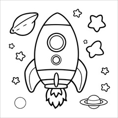 Space Rocket coloring page for kids Space Theme