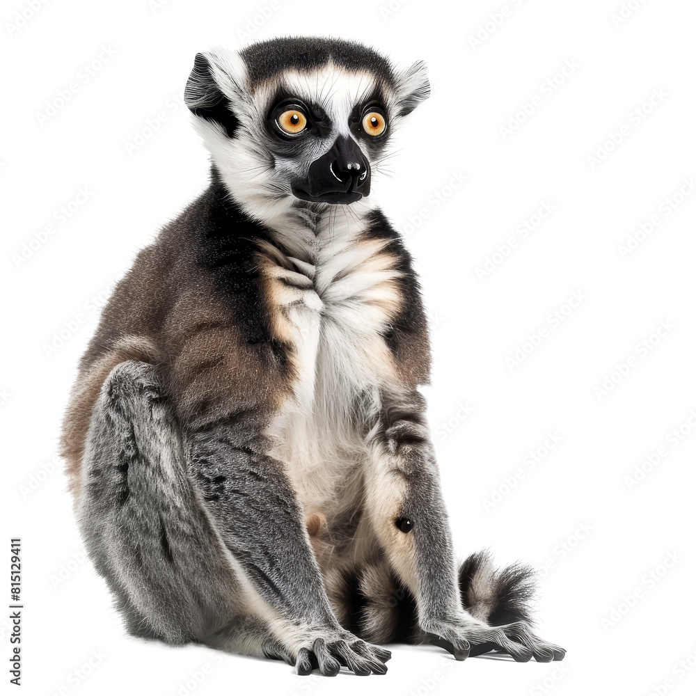 Poster a ring tailed lemur is seated in front of a plain white backdrop, a beaver isolated on a whitepng ba