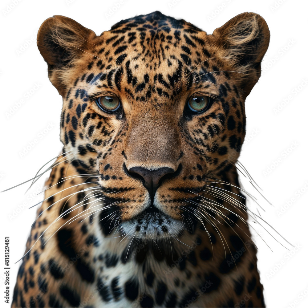 Sticker a detailed view of a leopard with distinctive spots, set against a plain white backdrop, a leopard i