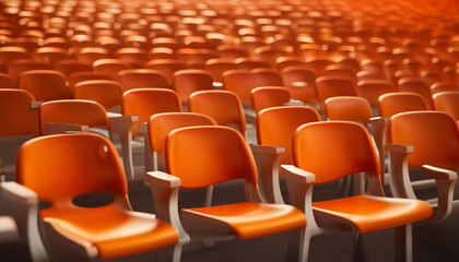 Obraz premium plastic orange colored empty audience chairs, isolated white background 