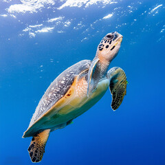 Obraz premium A sea turtle gracefully swimming in the blue waters of the sea
