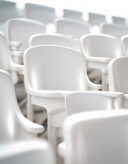 Obraz premium plastic white colored empty audience chairs, isolated white background 
