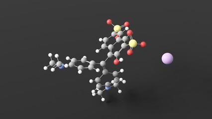green s molecular structure, food dye e142, ball and stick 3d model, structural chemical formula with colored atoms