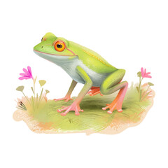 Fototapeta premium watercolor green frog white background (3)