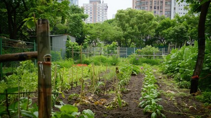 Naklejka premium A small vegetable patch managed by urban farmers, a slice of agriculture in the city.