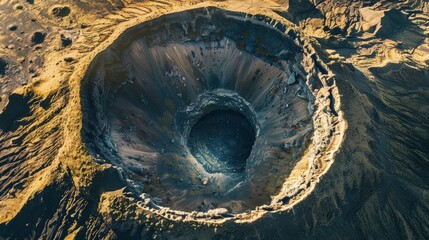  Aerial shot of a dormant volcano crater, nature's perfect circle.