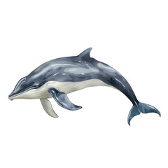 Obraz premium A watercolor illustration of a dolphin swimming gracefully on a Png background, a minke whale isolated on transparent background