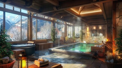  Alpine wellness hotel in Colorado, mountain air, hot tubs, therapeutic massages.