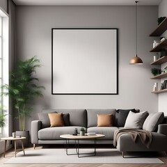  Frame mockup, Living room wall poster mockup. Interior mockup with house background. Modern interior design. 3D render 