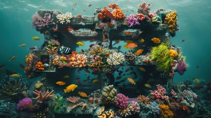  Artificial reefs constructed from recycled materials boosting marine life.
