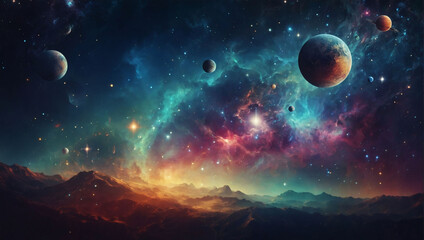 Cosmic Dreamscape, Surreal Fantasy Nebula with Planets and Stars in Digital Artwork.
