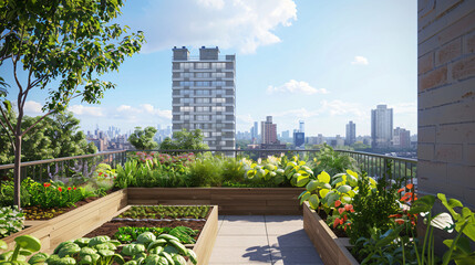 Fototapeta premium Urban Eden: Vibrant Rooftop Garden Cultivating Community and Sustainability