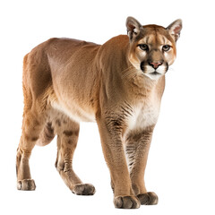 Obraz premium A mountain lion stands proudly against a white backdrop, a mountain lion isolated on transparent background