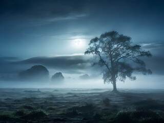 a spooky tree in the field