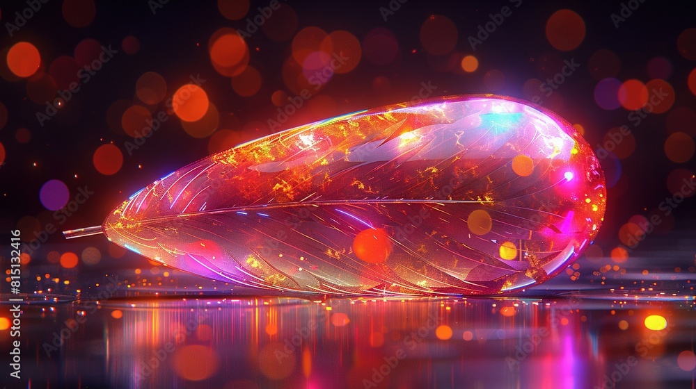 Poster a zoomed-in picture of a bright item on a water surface surrounded by hazy light sources