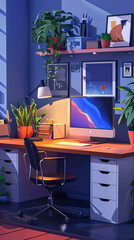 Vector 3D of a home office with modern design and technology,3D vector illustrations