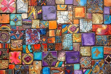 Vibrant mosaic tiles backdrop with intricate designs and textures