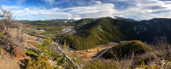 Scenic Kananaskis Country Springtime Landscape Panorama.  Hiking Sibbald Lake Provincial Park...