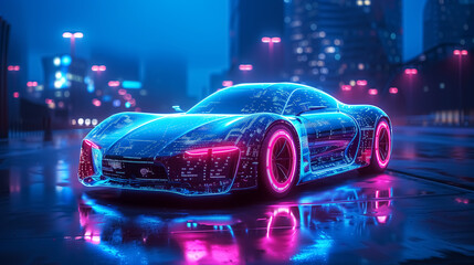 futuristic car concept, cyberpunk style vehicle design. Wall Art Design for Home Decor, 4K Wallpaper and Background for desktop, laptop, Computer, Tablet, Mobile Cell Phone, Smartphone, Cellphone