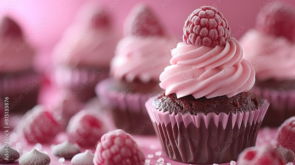 Aufkleber a zoomed-in picture of a cupcake topped with frosting and a raspberry